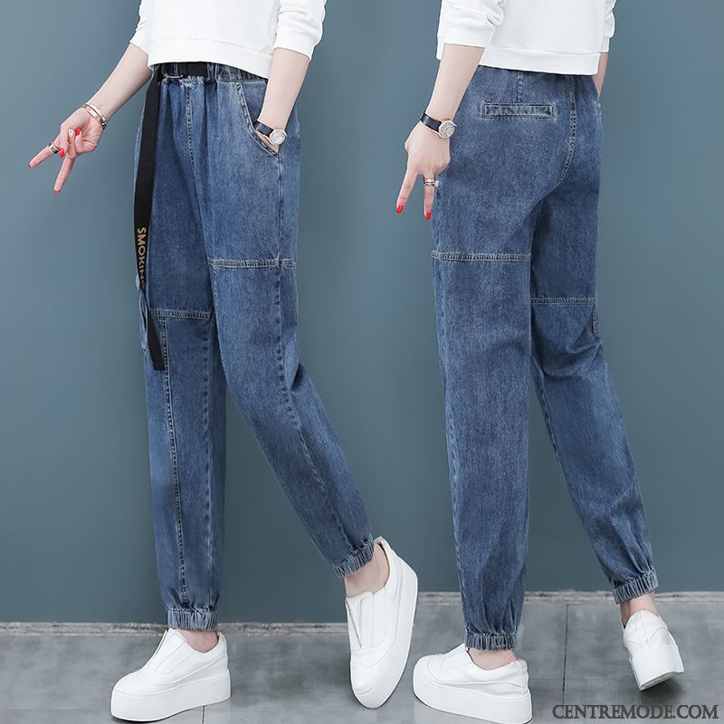 Jeans Femme Jambe Droite Décontractée Tendance L'automne Printemps Baggy Bleu