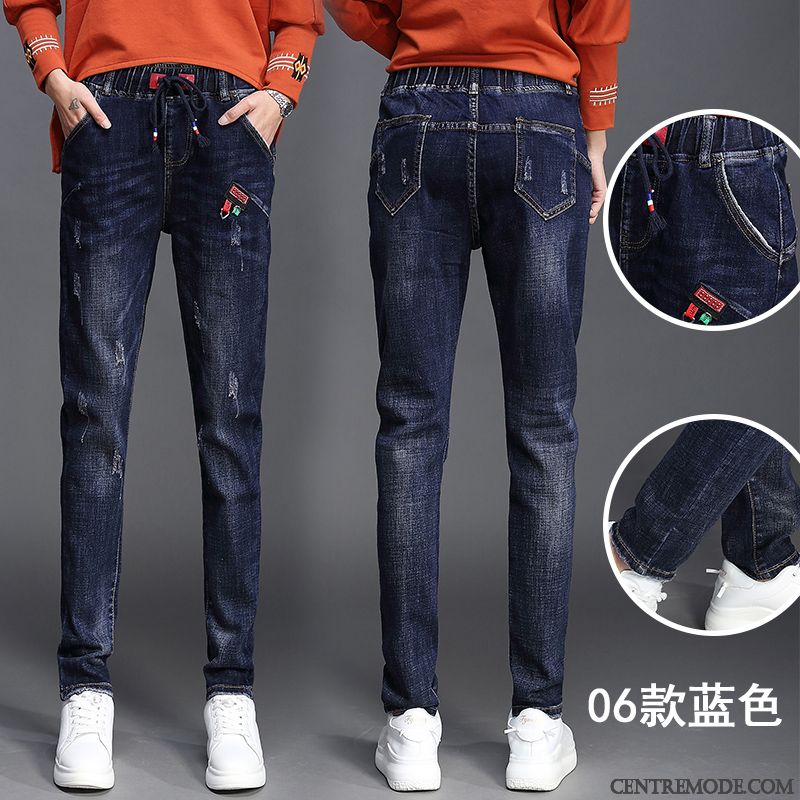 Jeans Femme Mince Plus De Velours Élastique Graisse Harlan Baggy Bleu
