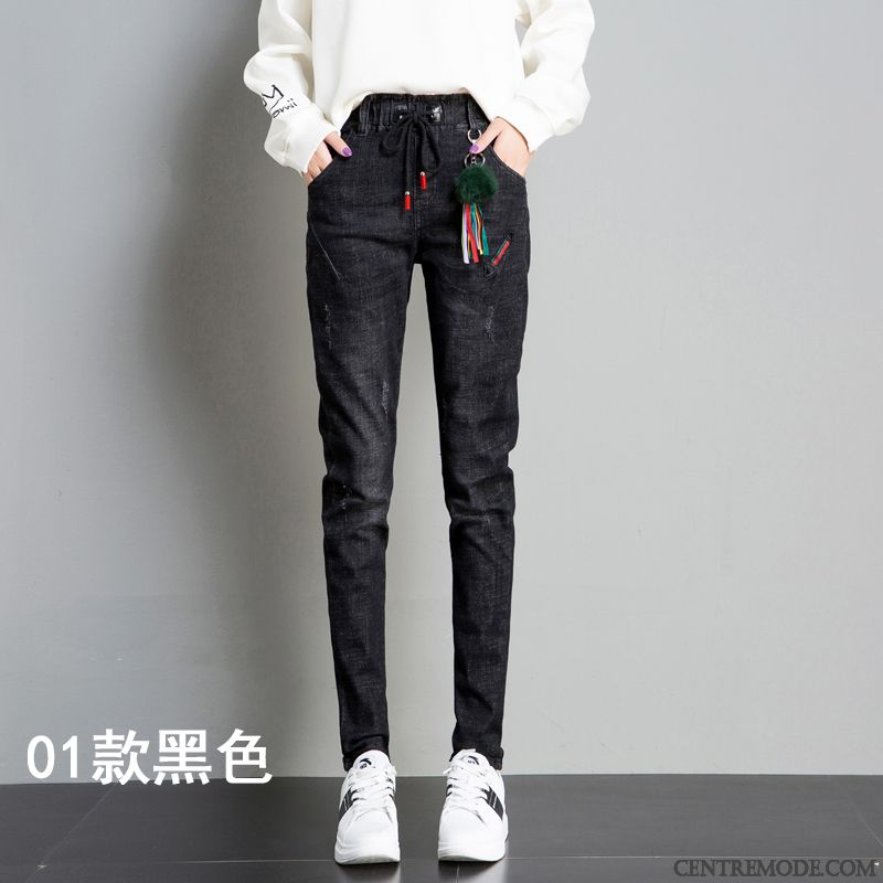 Jeans Femme Mince Plus De Velours Élastique Graisse Harlan Baggy Bleu