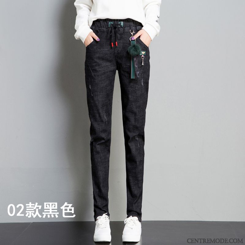 Jeans Femme Mince Plus De Velours Élastique Graisse Harlan Baggy Bleu
