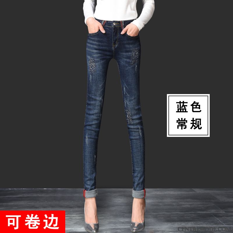 Jeans Femme Pantalon Crayon L'automne Hiver Longue Mince Haute Cintrée Bleu