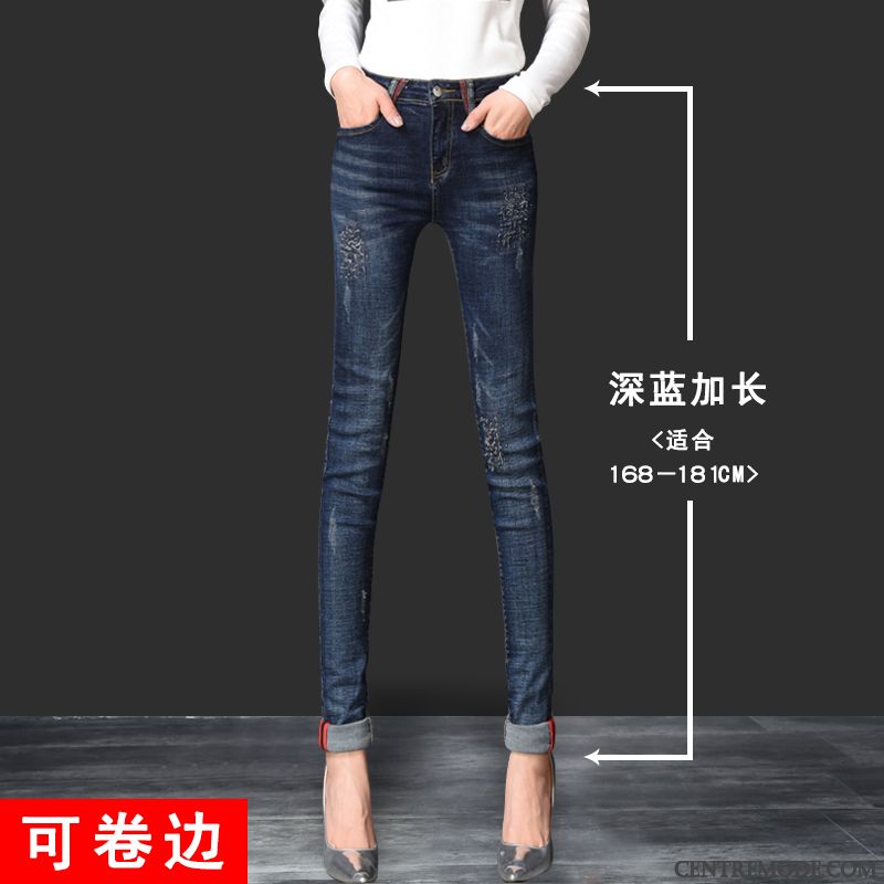 Jeans Femme Pantalon Crayon L'automne Hiver Longue Mince Haute Cintrée Bleu