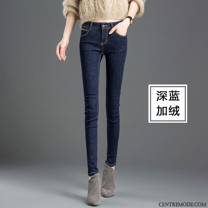 Jeans Femme Pantalon Crayon L'automne Hiver Longue Mince Haute Cintrée Bleu