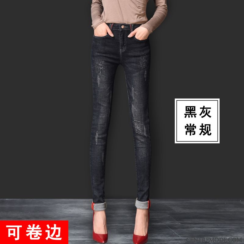 Jeans Femme Pantalon Crayon L'automne Hiver Longue Mince Haute Cintrée Bleu