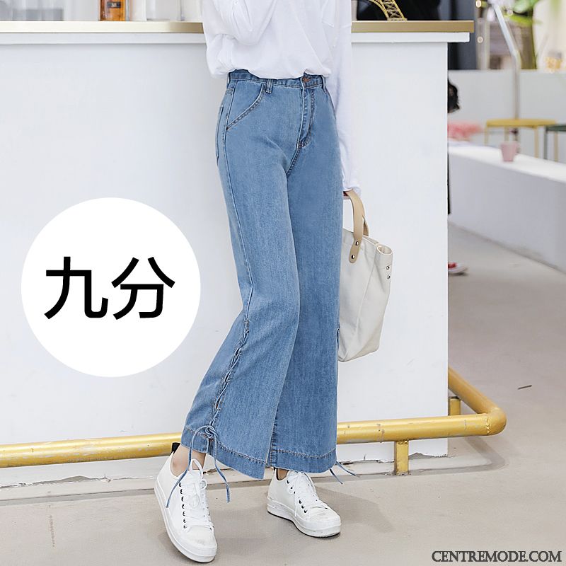Jeans Femme Printemps Jambe Droite Baggy Mince Étudiant Haute Cintrée Bleu Marin