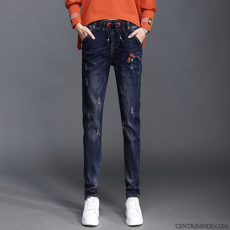 Jeans Femme Élastique Épaissir Mince Plus De Velours Haute Cintrée Grande Taille Noir