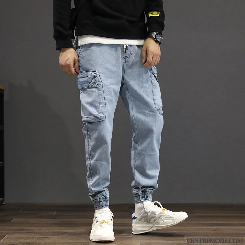 Jeans Homme Baggy Pantalon Cargo Serrés Harlan Décontractée Denim Bleu Noir