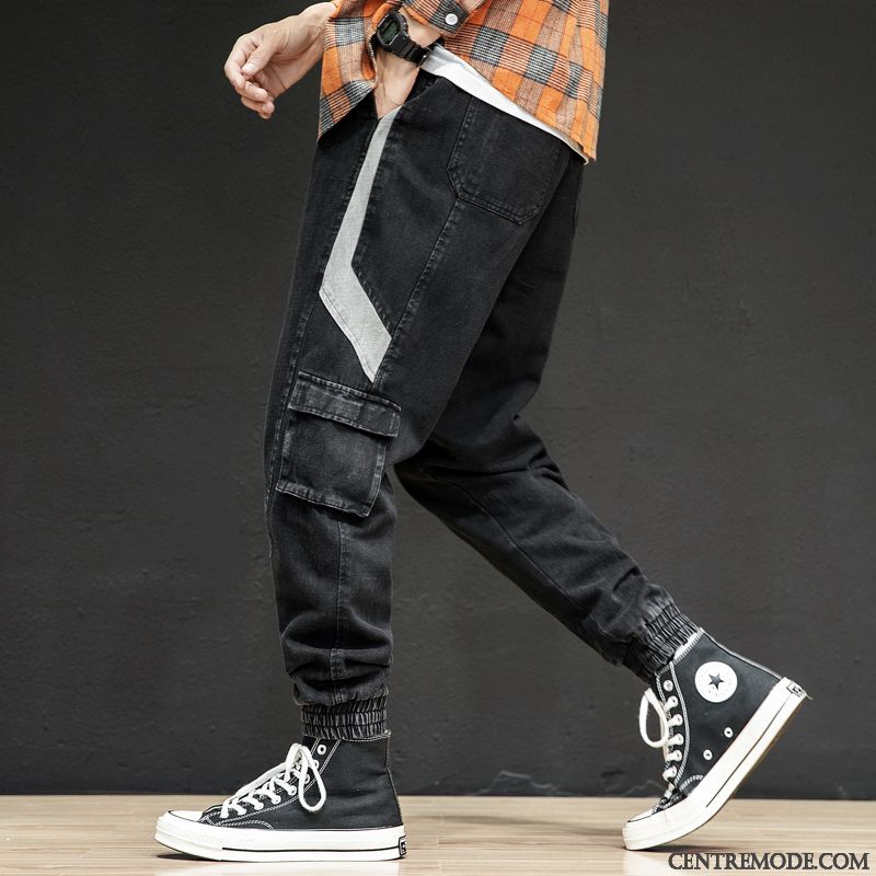 Jeans Homme Baggy Rue Serrés Pantalon Cargo Marque De Tendance Poche Gris