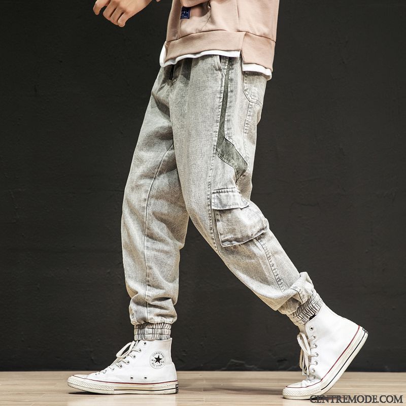 Jeans Homme Baggy Rue Serrés Pantalon Cargo Marque De Tendance Poche Gris
