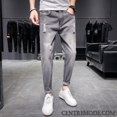 Jeans Homme Collants Maigre Tendance Troués Slim Bleu