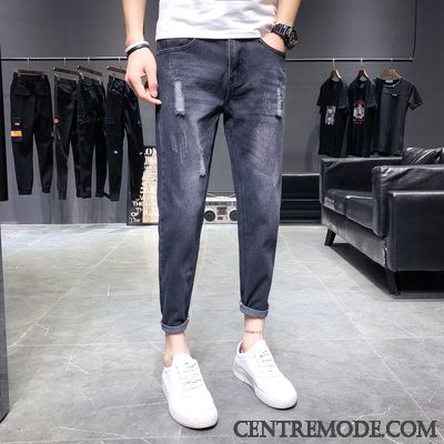 Jeans Homme Collants Maigre Tendance Troués Slim Bleu