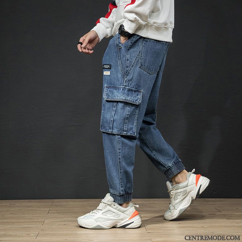 Jeans Homme Décontractée Cargo Baggy Tendance Denim Marque De Tendance Bleu