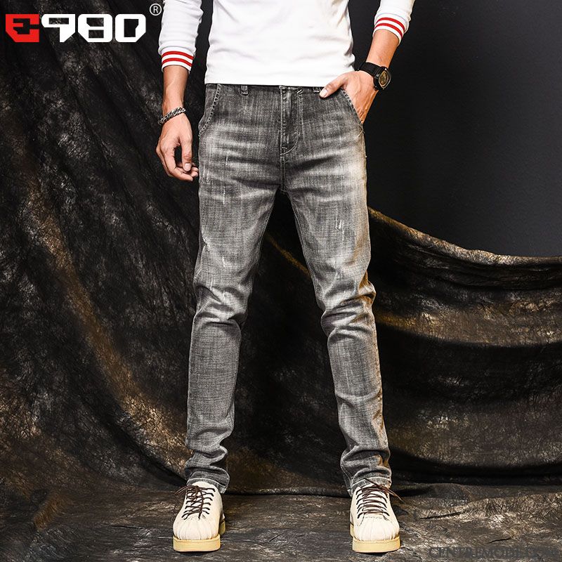 Jeans Homme Décontractée Jambe Droite Pantalon Tendance Printemps Jeunesse Gris