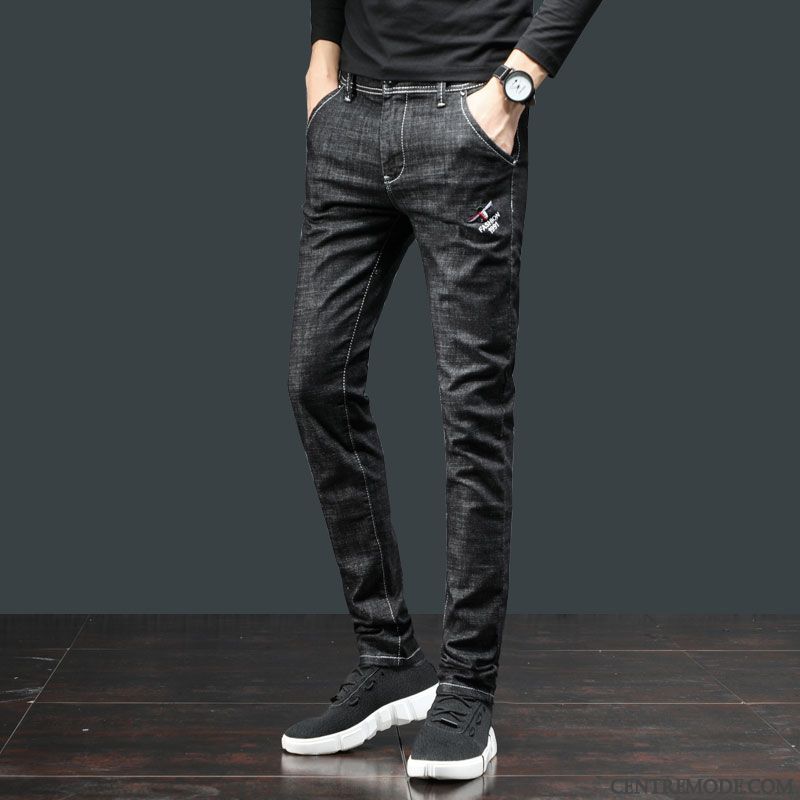 Jeans Homme Décontractée L'automne Tendance Jambe Droite Extensible Slim Noir