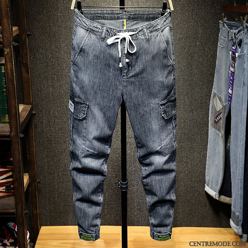 Jeans Homme Harlan Été Baggy Laçage Tendance Cargo Bleu Clair