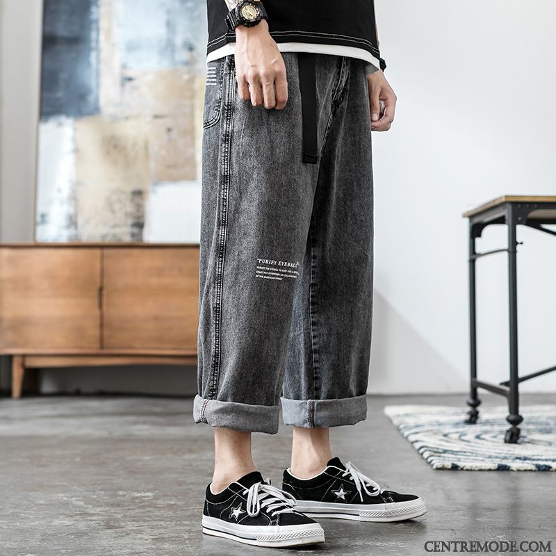 Jeans Homme Jambe Droite Baggy Rétro Décontractée Été Légère Bleu