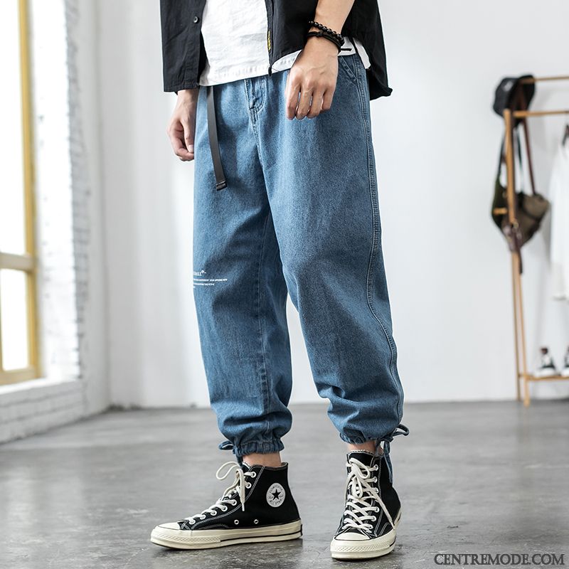 Jeans Homme Jambe Droite Baggy Rétro Décontractée Été Légère Bleu