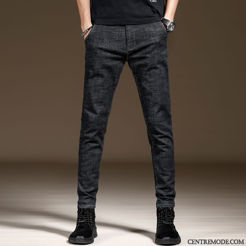 Jeans Homme Jambe Droite Extensible Tendance Été Décontractée Pantalon Bleu