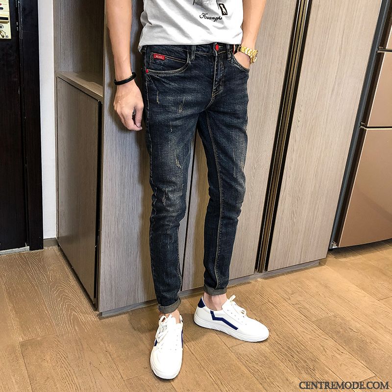 Jeans Homme Jambe Droite Pantalons Tendance Marque De Tendance Slim Bleu