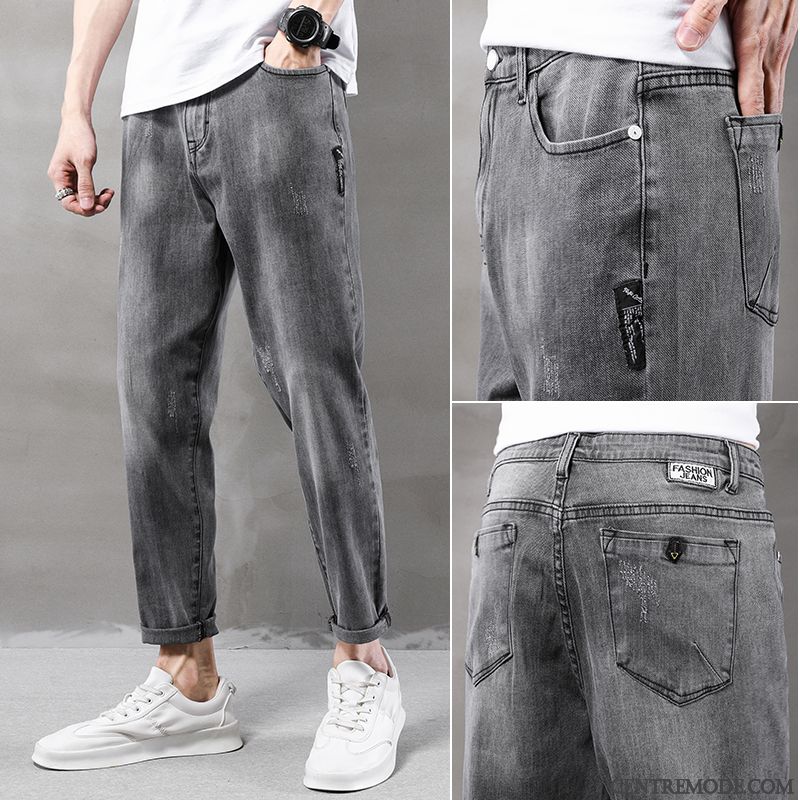 Jeans Homme Jambe Droite Troués Légère Collants Décontractée Harlan Noir