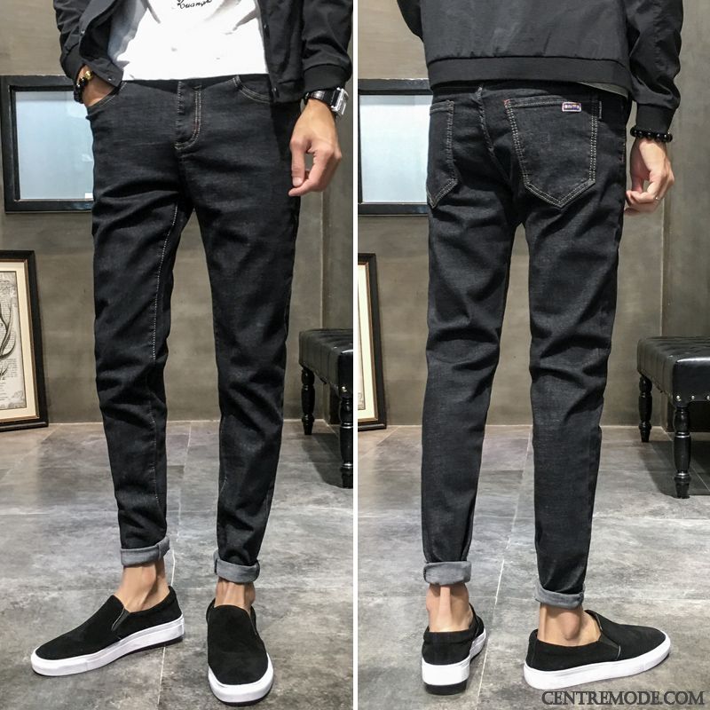 Jeans Homme L'automne Pantalon Slim Décontractée Longue Extensible Noir