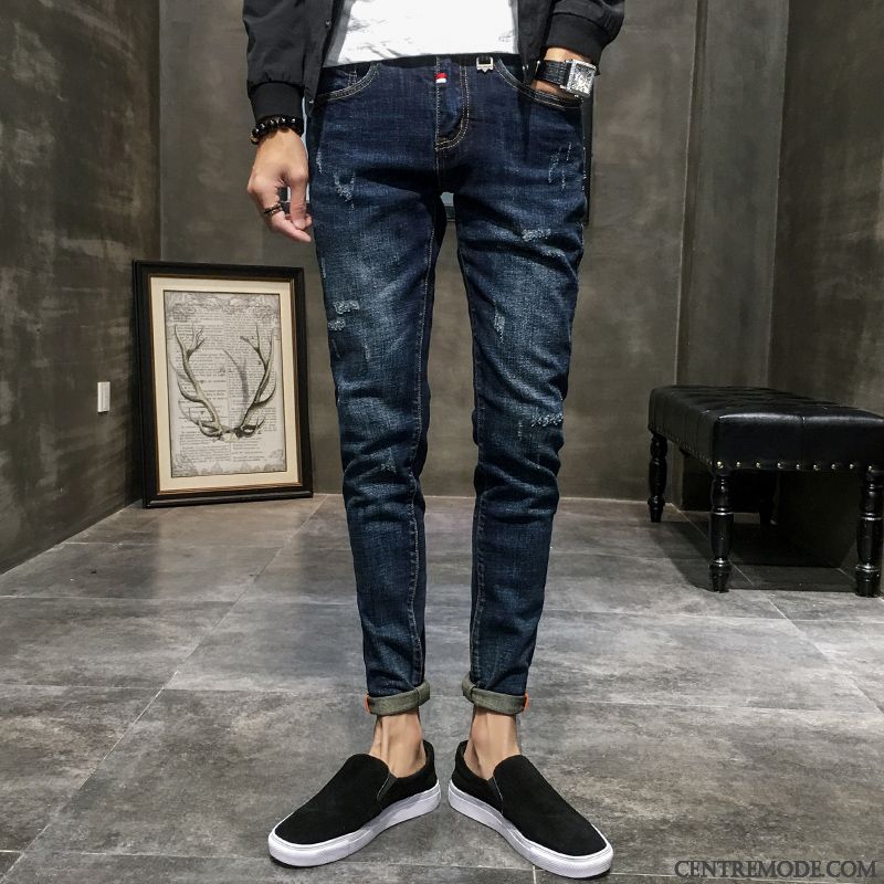 Jeans Homme L'automne Pantalon Slim Décontractée Longue Extensible Noir