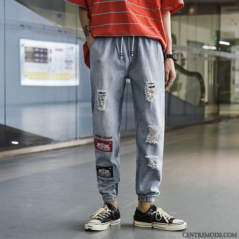 Jeans Homme Légère Gros Baggy Des Trous Dans Les Jeans Marque De Tendance Été Noir