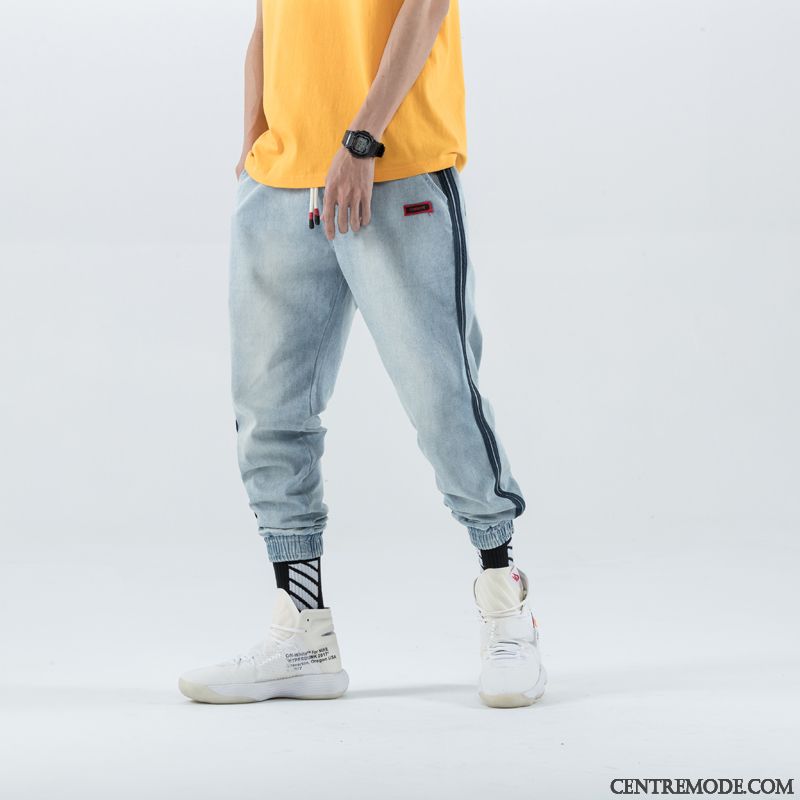 Jeans Homme Légère Été Troués Delavé Tendance Rétro Bleu Clair Bleu