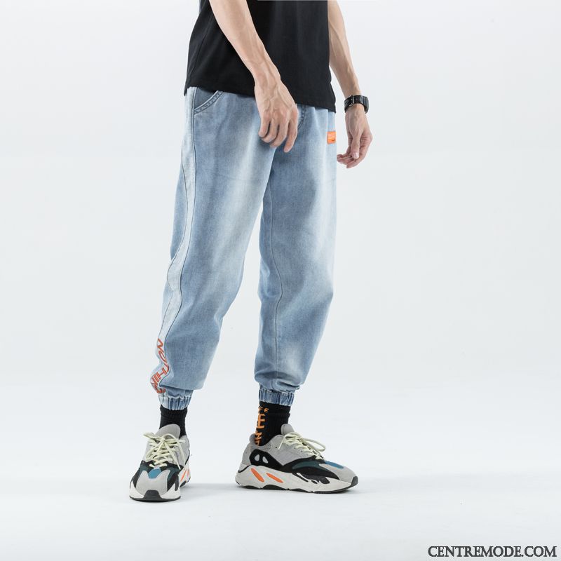 Jeans Homme Légère Été Troués Delavé Tendance Rétro Bleu Clair Bleu