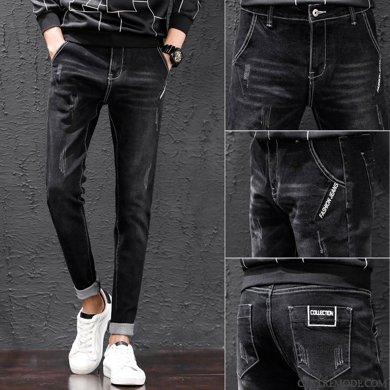 Jeans Homme Marque De Tendance Slim L'automne Pantalon Décontractée Noir