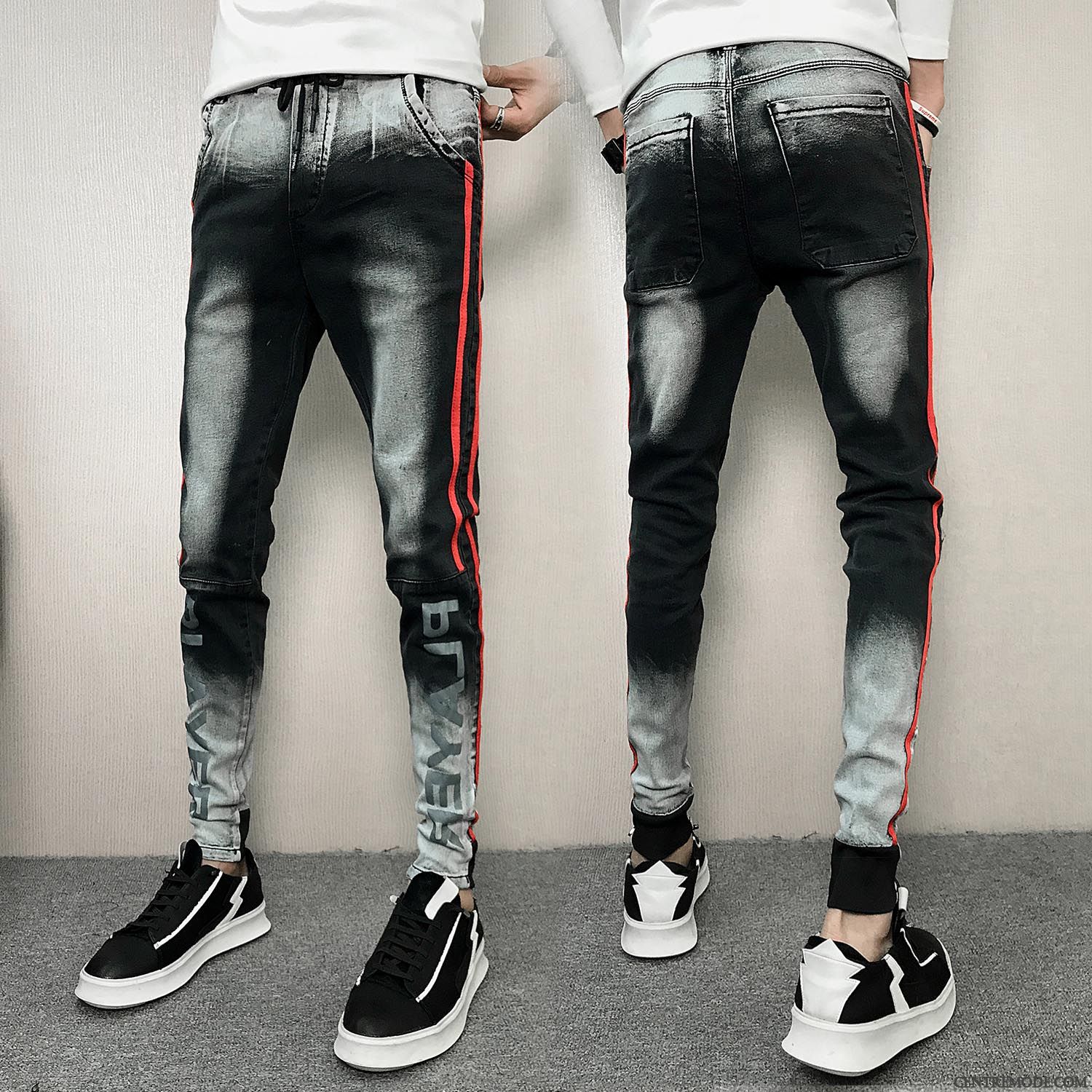 Jeans Homme Serrés Maigre Slim Tendance Ultra Mode Rouge