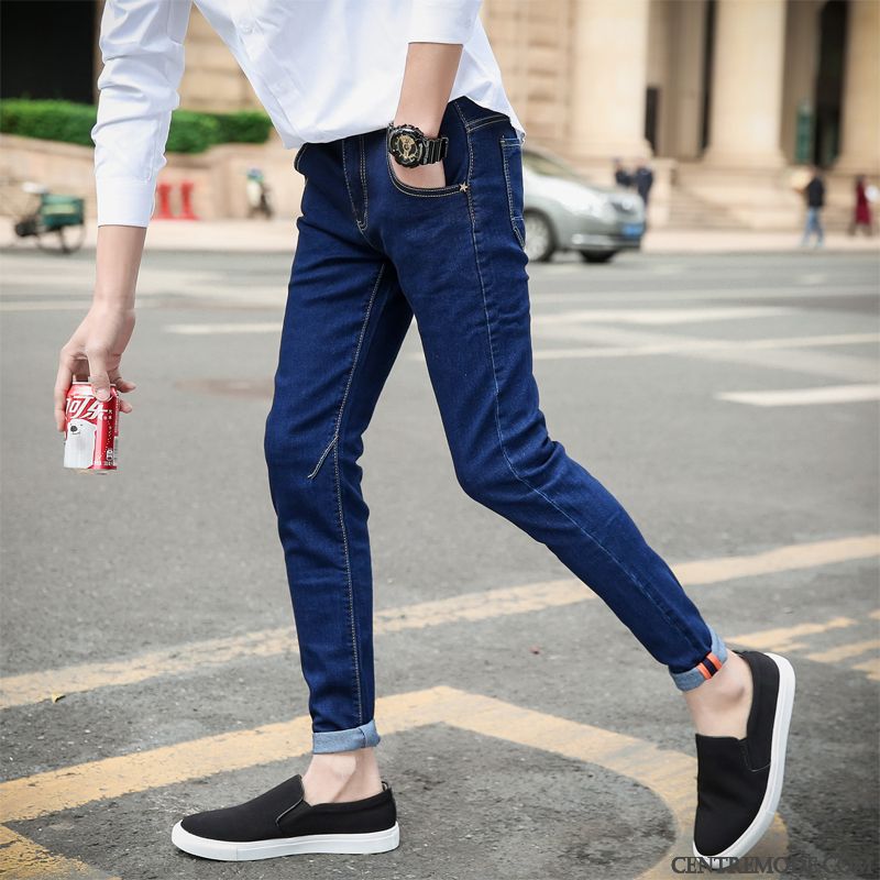 Jeans Homme Slim Pantalon Extensible Troués Tendance Étudiant Bleu