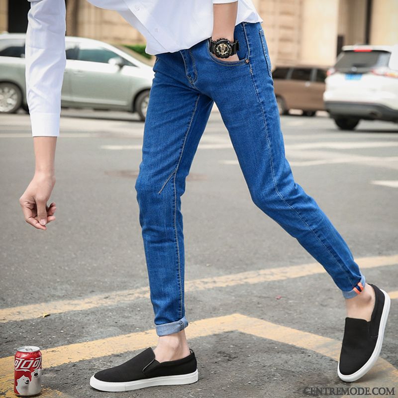 Jeans Homme Slim Pantalon Extensible Troués Tendance Étudiant Bleu
