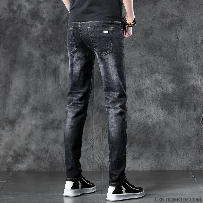 Jeans Homme Slim Pantalon Jeunesse Extensible Printemps Tendance Bleu