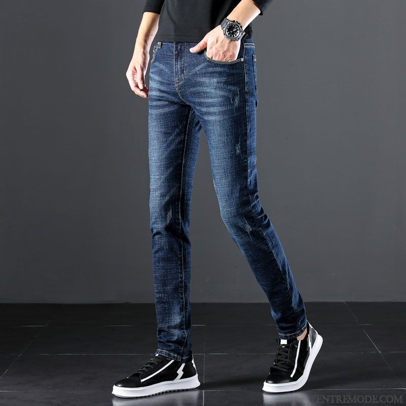 Jeans Homme Tendance Mode Pantalon Marque De Tendance Jambe Droite Denim Bleu