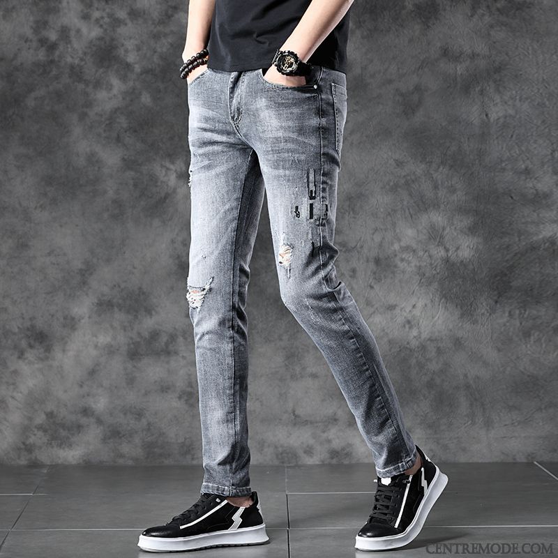 Jeans Homme Été Slim Printemps Tendance Longue Extensible Gris