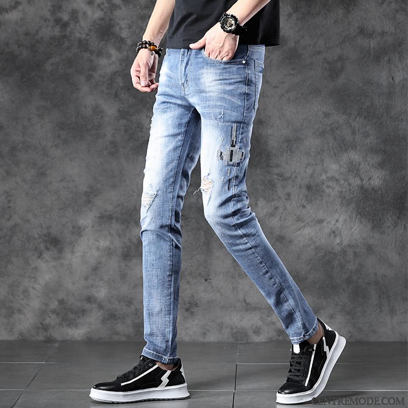 Jeans Homme Été Slim Printemps Tendance Longue Extensible Gris