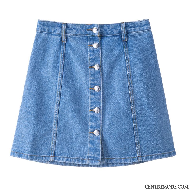 Jupes Femme A Lettre Été Jupe Courtes Denim Haute Cintrée Bleu