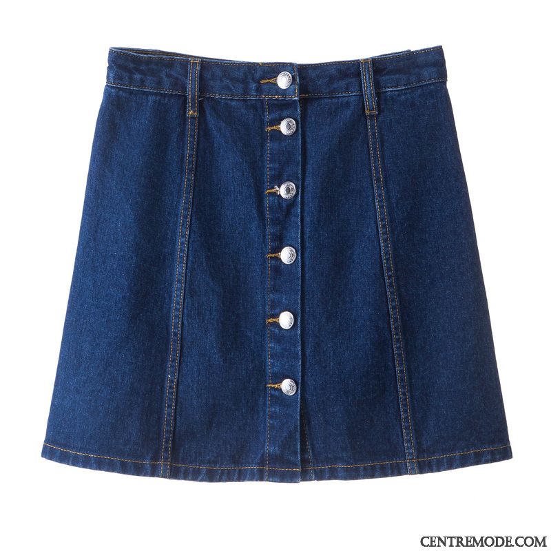 Jupes Femme A Lettre Été Jupe Courtes Denim Haute Cintrée Bleu