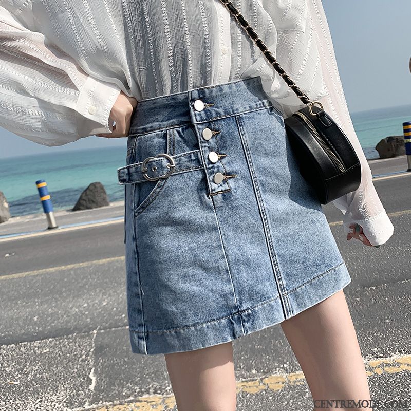 Jupes Femme Denim Jupe Courtes Tendance A Lettre Mince Été Blanc