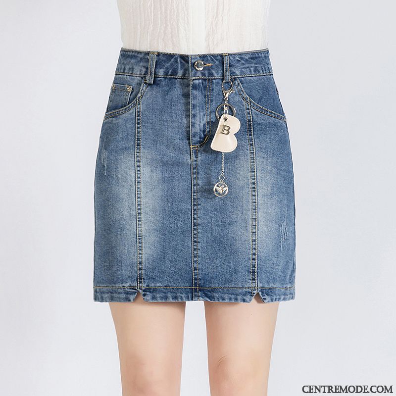 Jupes Femme Mince L'automne Printemps Denim Grande Taille A Lettre Bleu