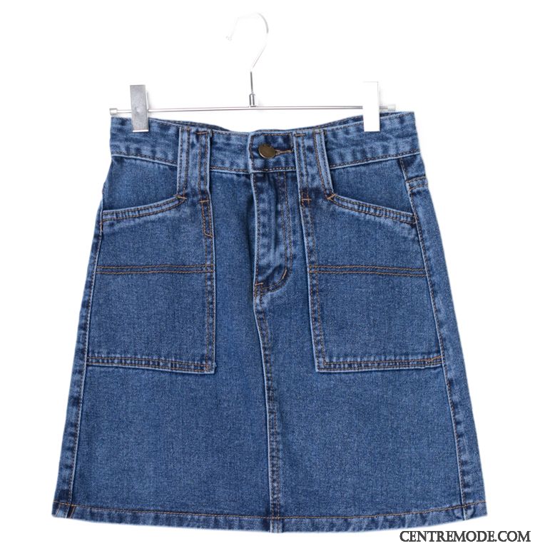 Jupes Femme Printemps Denim A Lettre Jupe Courtes Haute Cintrée Été Bleu