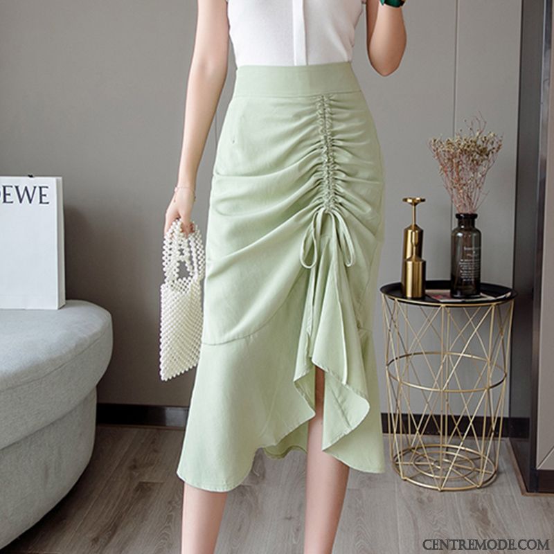 Jupes Femme Élastique Mince Haute Cintrée Drape Longue Queue De Poisson Vert