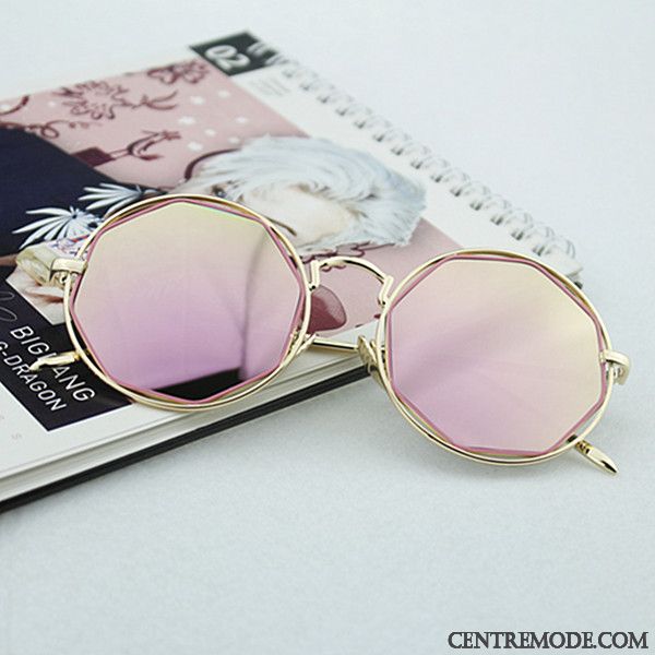 Lunettes De Soleil Femme Homme Tendance Rétro Tissu Rond Creux Rose Or