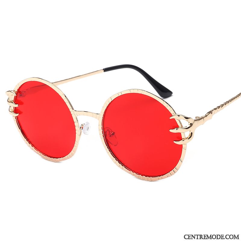 Lunettes De Soleil Femme Plage Rond Célébrité Visage Rond Tendance Tissu Rouge Or