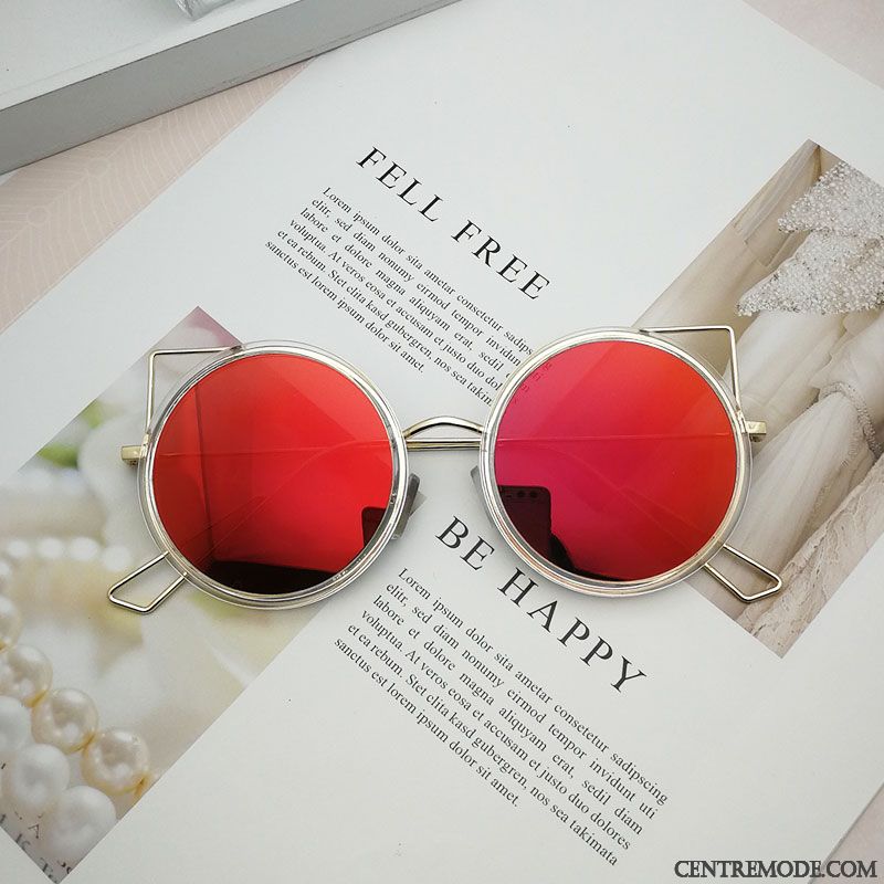 Lunettes De Soleil Femme Tendance Mode Rétro Visage Rond Réseau Rouge Rose Argent