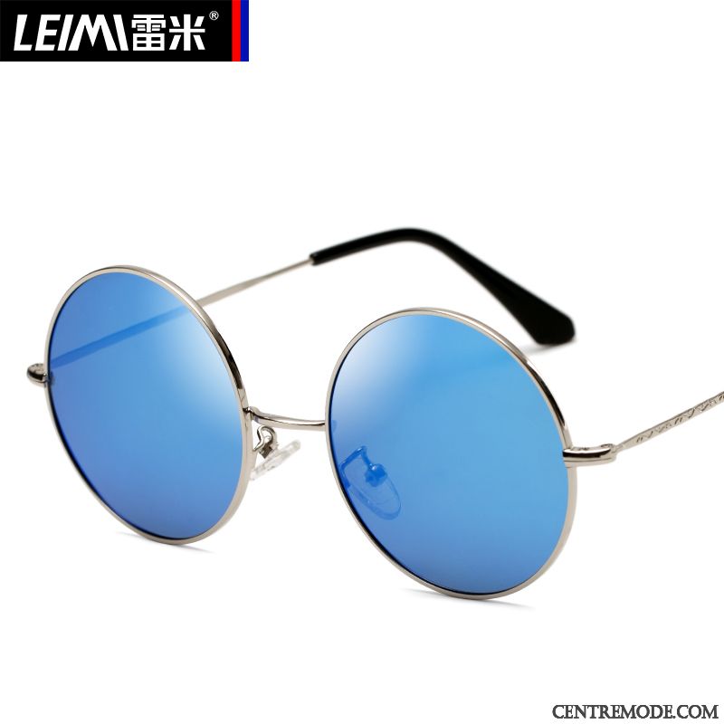 Lunettes De Soleil Homme Le Nouveau Conduire Femme Polarisant Rond Chauffeur Bleu Argent