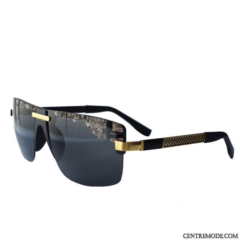 Lunettes De Soleil Homme Visage Rond Conduire Chauffeur Personnalité All-match Simple Noir Or Gris