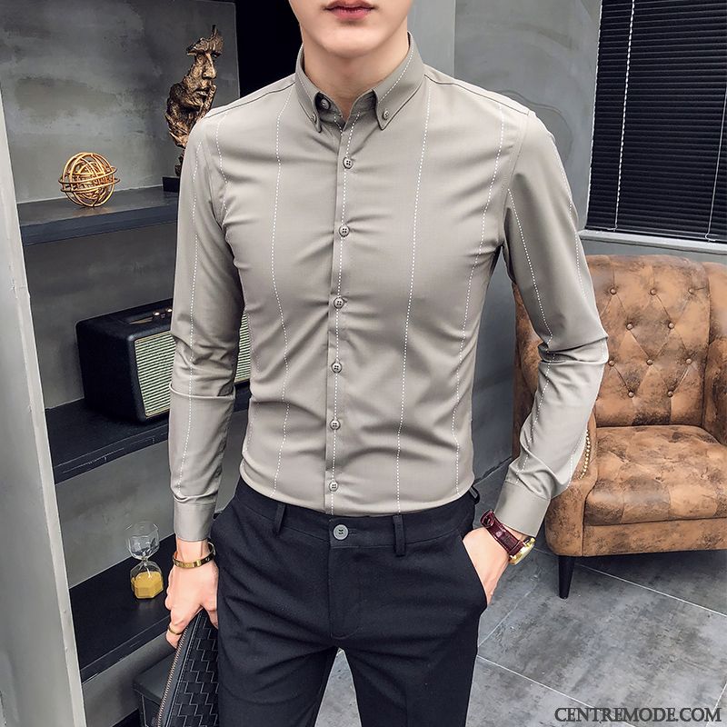 Magasin De Chemises Pour Hommes En Ligne, Chemise Jean Manche Courte Homme Brun Rose Saumon