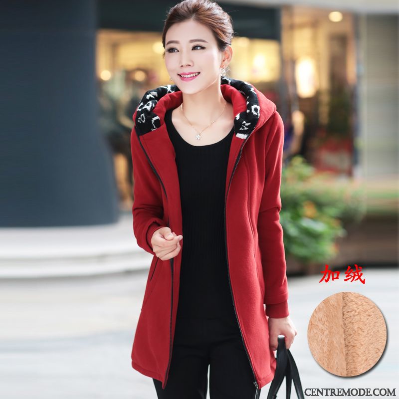 Manteau Femme Hiver Avec Capuche, Manteau Noir Femme Pas Cher Rouge Noir